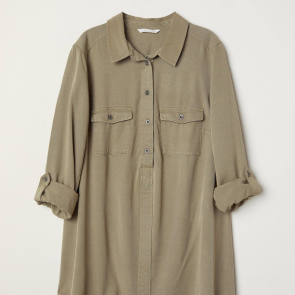 H&M Button Down Casual Blouse Sage Army Green SZ XL/14 NWOT